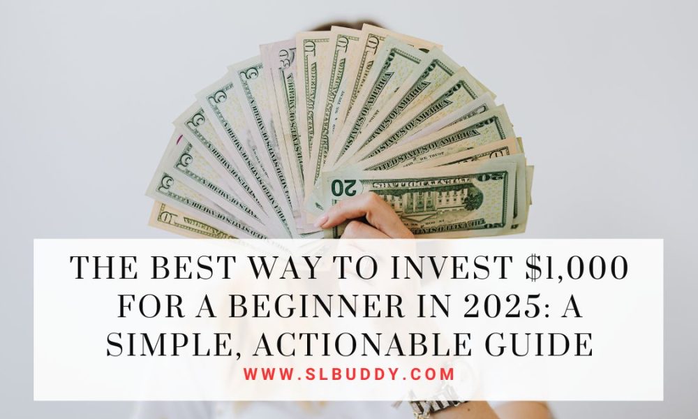 Beginner investor reviewing options to invest $1000 in 2025 using a laptop and financial charts