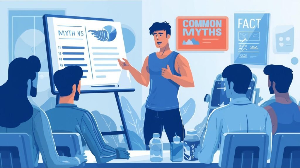 Fitness trainer explaining common myths about creatine and water intake during a workout session 2026