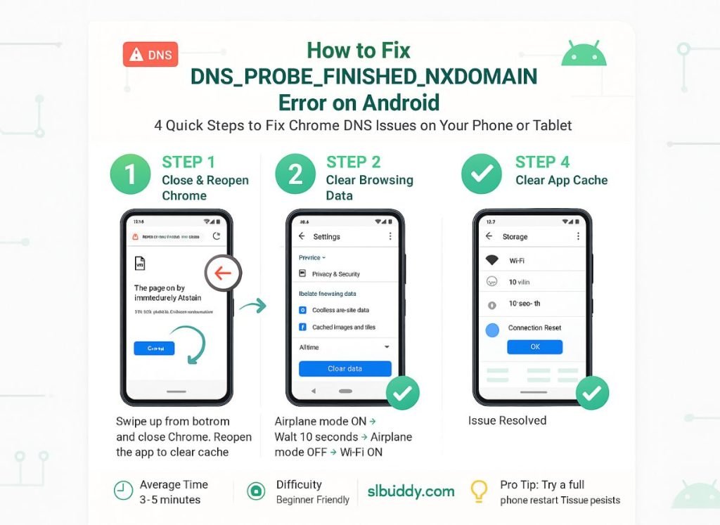 DNS PROBE FINISHED NXDOMAIN on Android 2026 DNS PROBE FINISHED NXDOMAIN on Android 2026