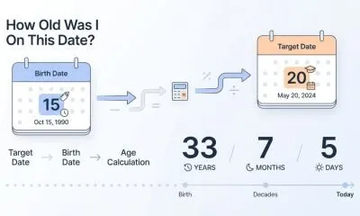 Age calculator showing birth date, target date, and age calculation