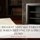 Signed trust fund legal document on a desk beside an empty open safe — representing a trust created but never funded
