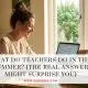 Teacher sitting at a sunny kitchen table in summer planning lessons and curriculum for the next school year with coffee and notebooks