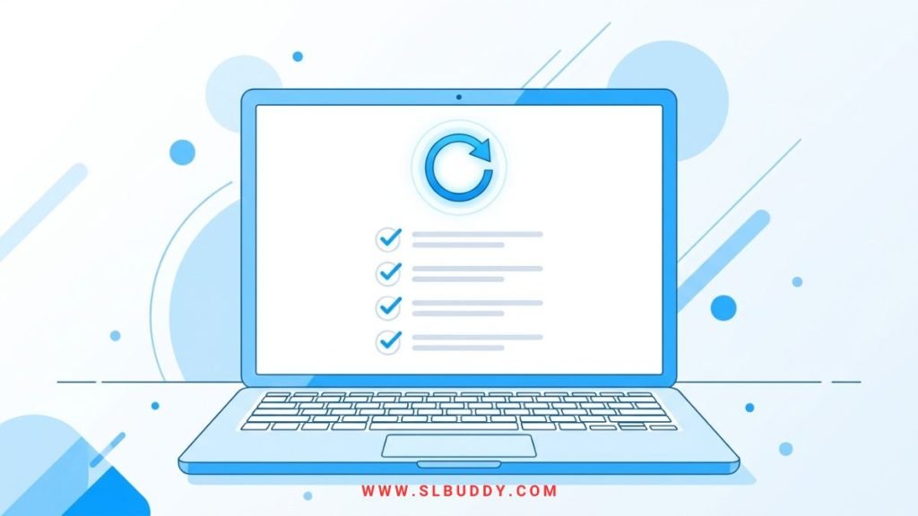 Illustration of updating software and a checklist to fix the clipboard paste error