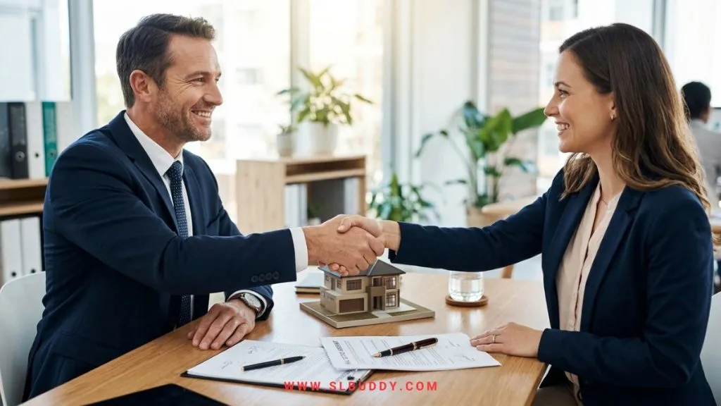Agent and client shaking hands over signed documents, symbolizing a Realtor's Code of Ethics commitment