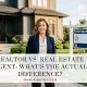 Real estate agent standing outside a home with a for-sale sign, illustrating the difference between a Realtor and a real estate agent