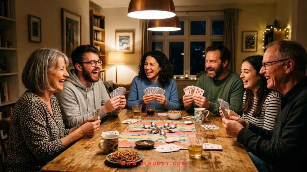 spoons card game friends 2026 Friends playing the Spoons card game together at a table
