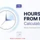 Hours from now calculator showing a clock face with time moving forward, used to find what time it will be in the future
