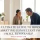 A professional marketing consultant discussing strategy charts with a small business owner in a bright, modern office space.